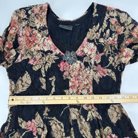 Vintage 90s Starina Dress Womens M Floral Lace Broche Grunge Fairy Maxi Romantic - Picture 10 of 10